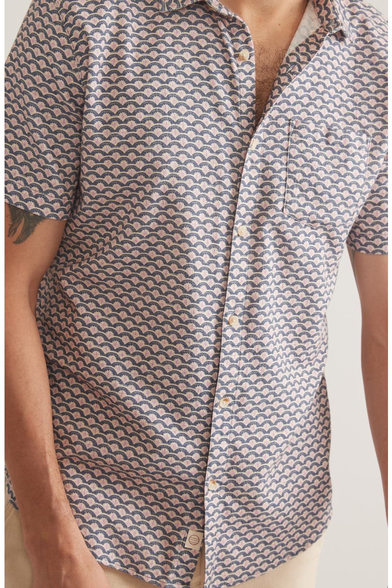 Wave Print Short Sleeve Stretch Button-Up Shirt, Alternate, color, WAVE PRINT