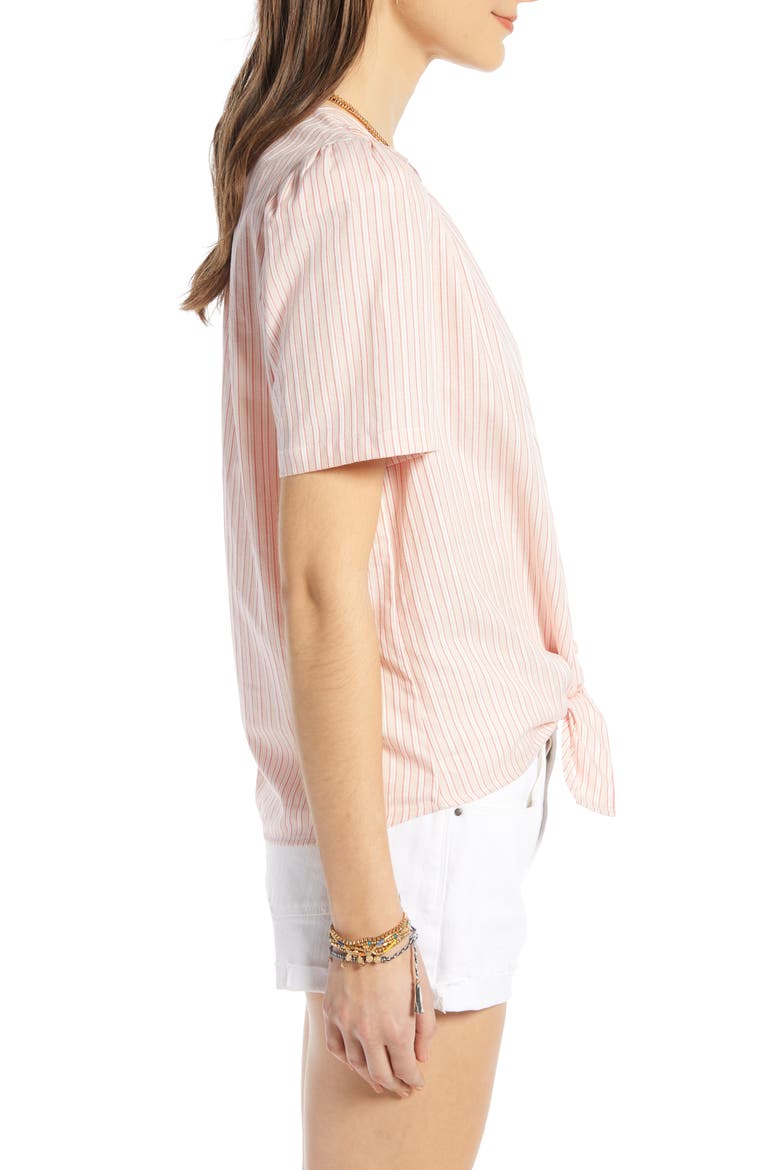 Tie Front Top, Alternate, color, IVORY- PINK SARA TWILL STRIPE