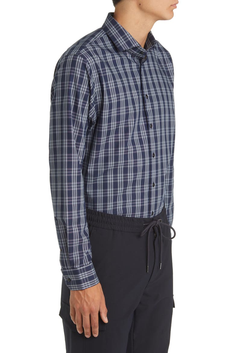 Tech-Smart Trim Fit Non-Iron Plaid Stretch Dress Shirt, Alternate, color, NAVY- BLUE GRAND PLAID