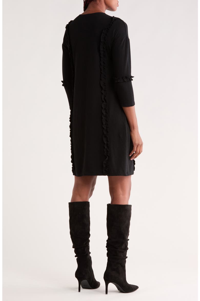 Long Sleeve Ruffle Trim Knit Dress, Alternate, color, TWO TONE BLACK