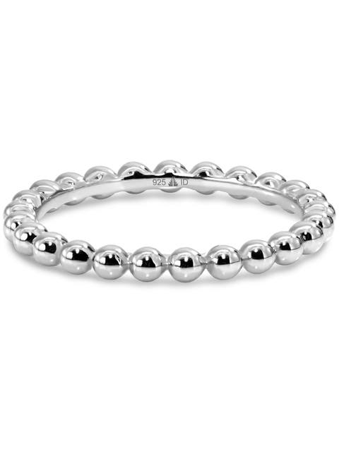 Beaded Ball Ring in Rhodium Plated Sterling Silver, 2mm