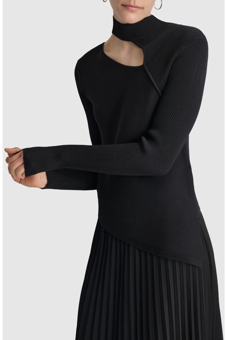 Cutout Detail Rib Sweater, Main, color, BLACK