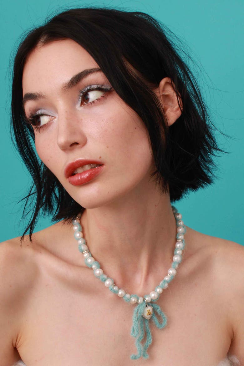Cashmere Pearl Teddy Necklace, Alternate, color, Blue
