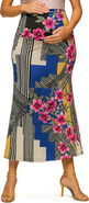 24seven Comfort Apparel Maternity Multicolor Floral Print Foldover Waist Maxi Skirt