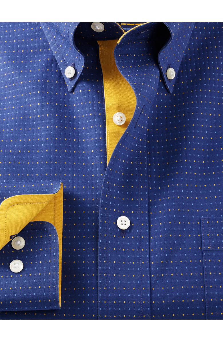 Paul Fredrick Slim Fit Comfort Stretch Non-iron Dot Dress Shirt With Contrast Trim, Alternate, color, Navy/Gold