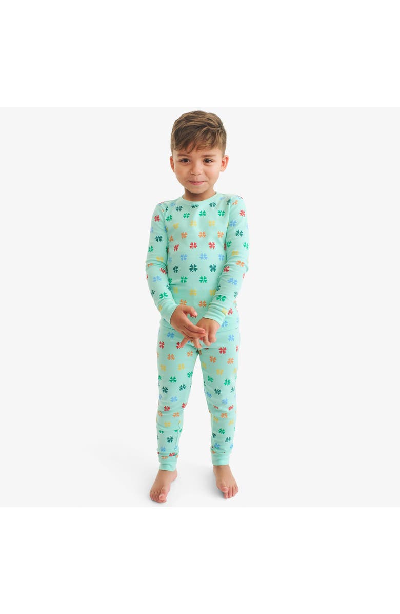 Primary Kids Organic PJ Set In Mint Rainbow Clovers, Alternate, color, Mint Rainbow Clovers