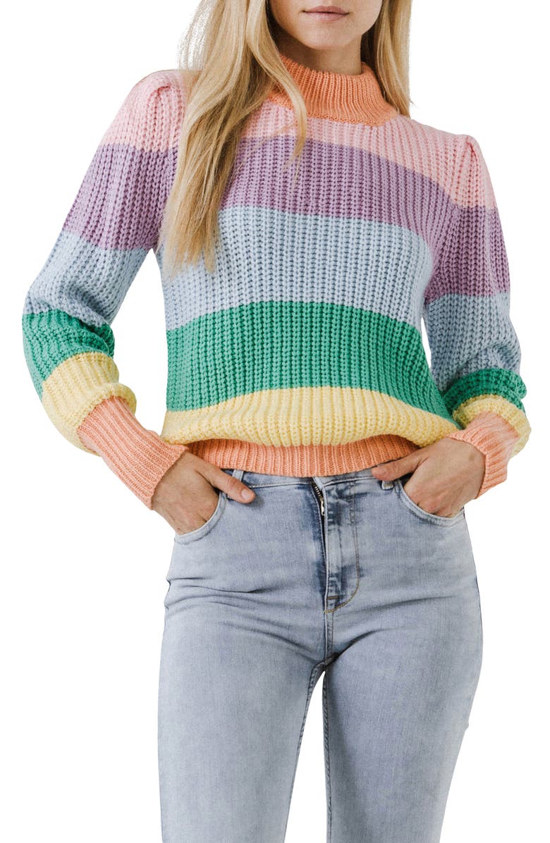 Free the Roses Stripe Mock Neck Sweater, Main, color, 