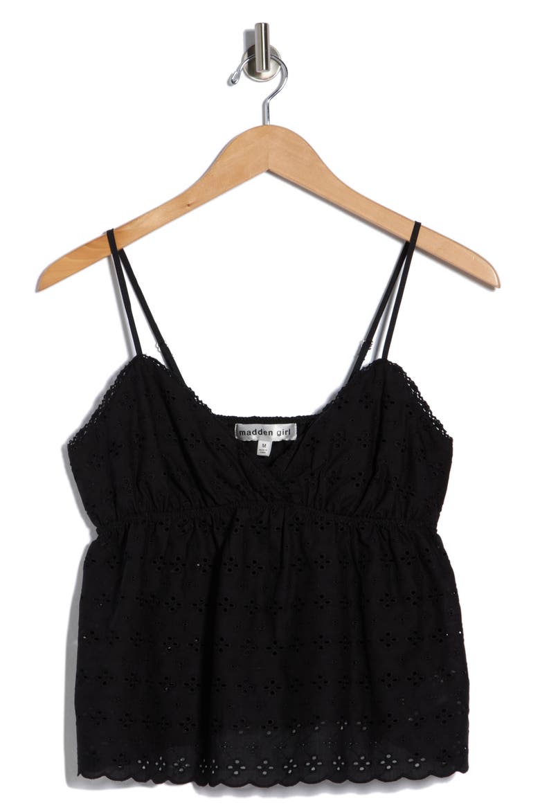 Eyelet Babydoll Cotton Camisole, Alternate, color, BLACK