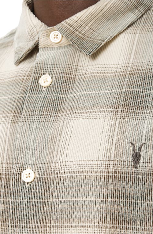 Allsaints Mens Sandshell Taup Yuki Logo-embroidered Checked Cotton Shirt In Gray