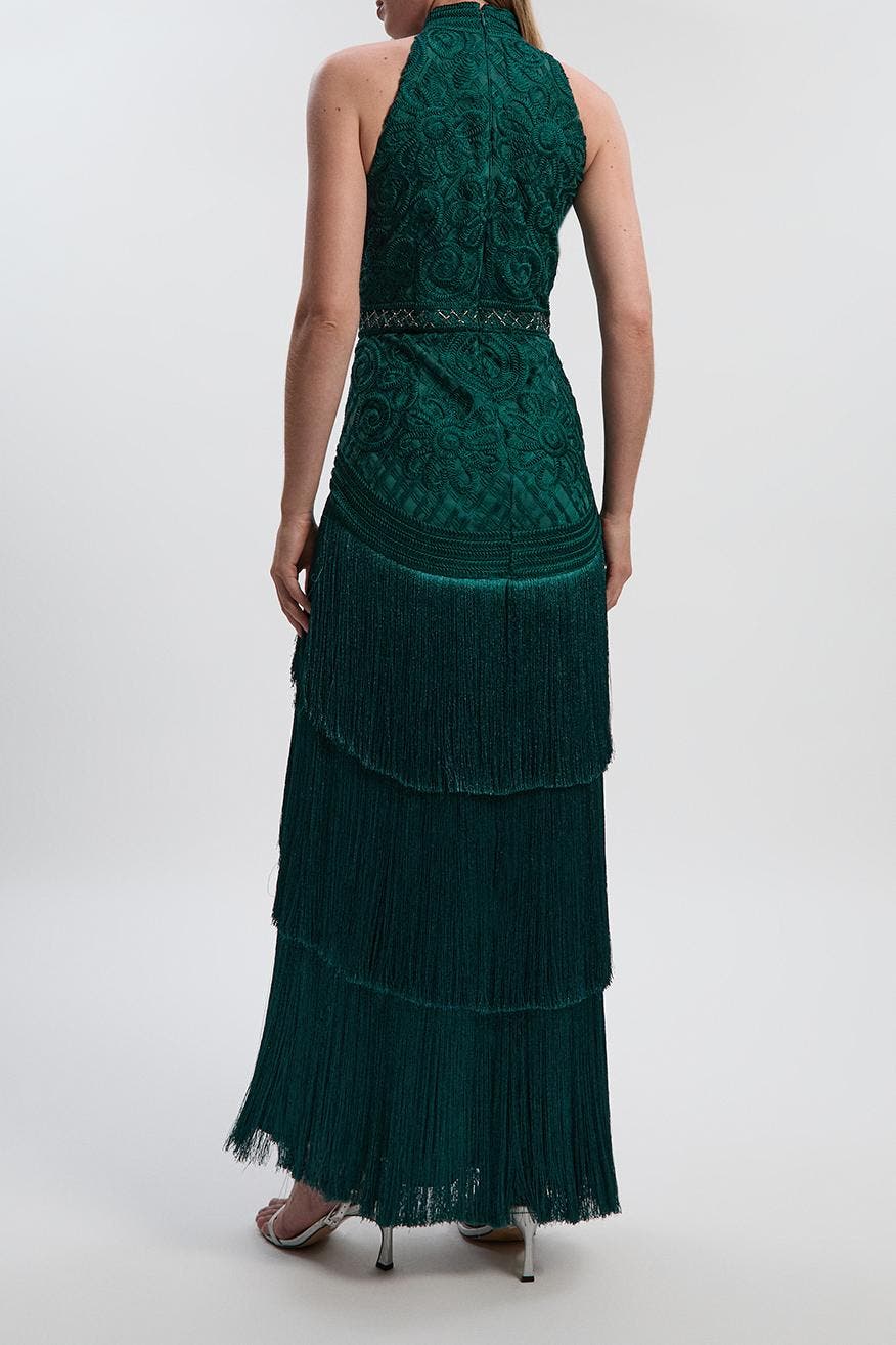 beaded fringed woven maxi dress Karen Millen Halter Neck (Women) product-import-05/20/2026 Size:9m Casual Beach Wedding Dresses while the open back