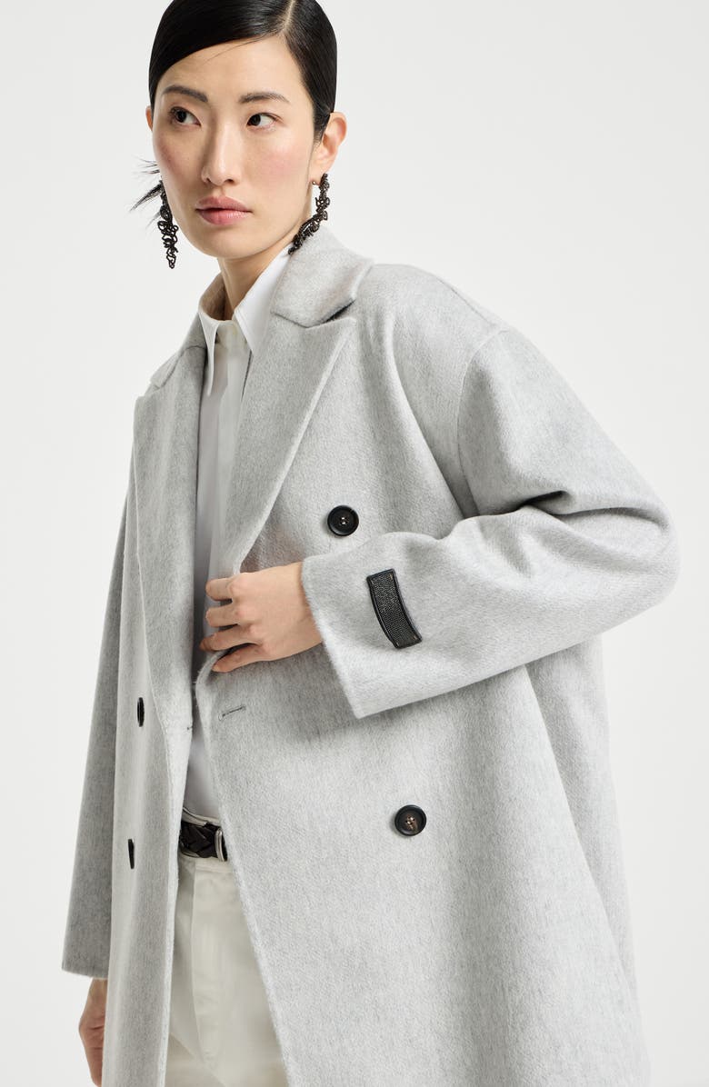 Brunello Cucinelli Cashmere double beaver cloth pea coat, Alternate, color, Light Grey