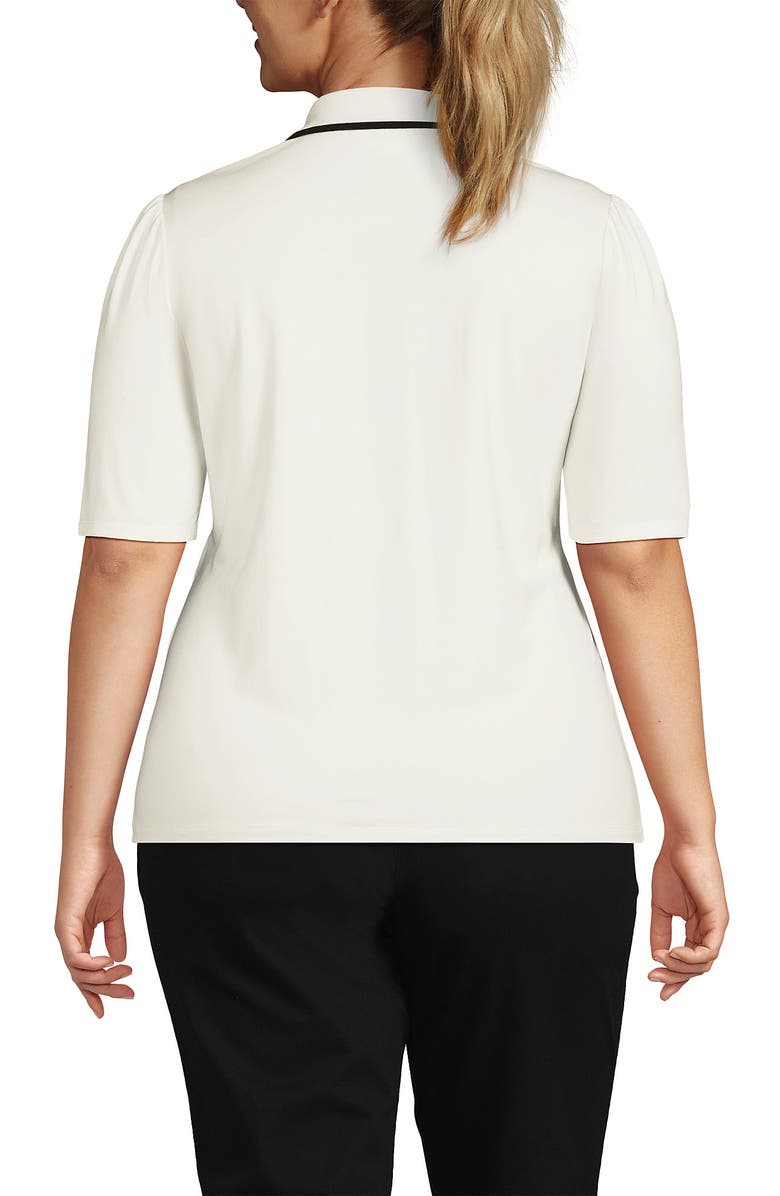 Lands' End Plus Size Elbow Sleeve Lightweight Jersey Embellished Polo, Alternate, color, Ivory/Black