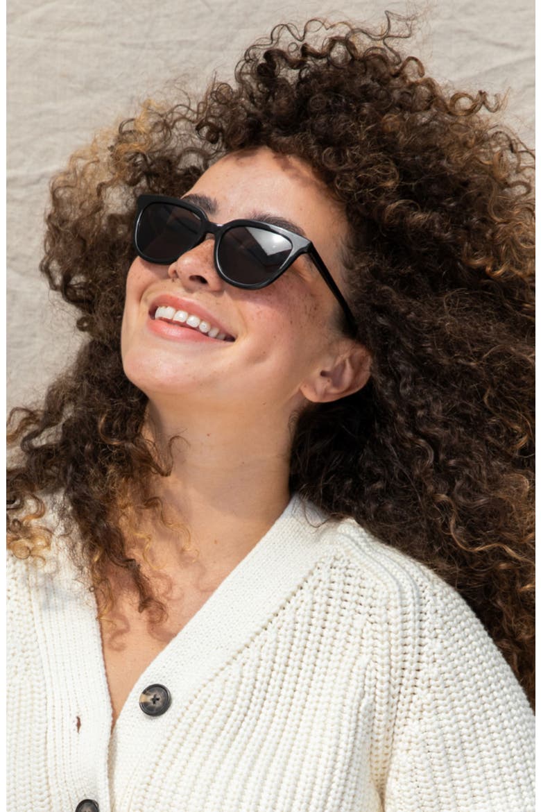 Lanikai 53mm Low Nose Bridge Wide Width Polarized Cat Eye Sunglasses, Alternate, color, BLACK LAVA / GRAY LENSES