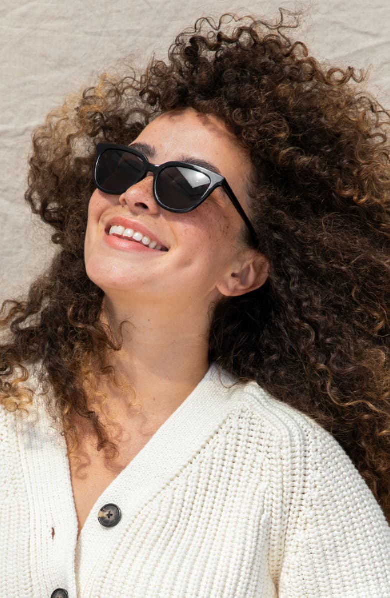 Mohala Eyewear Lanikai 53mm Low Nose Bridge Wide Width Polarized Cat Eye Sunglasses, Alternate, color, Black Lava / Gray Lenses