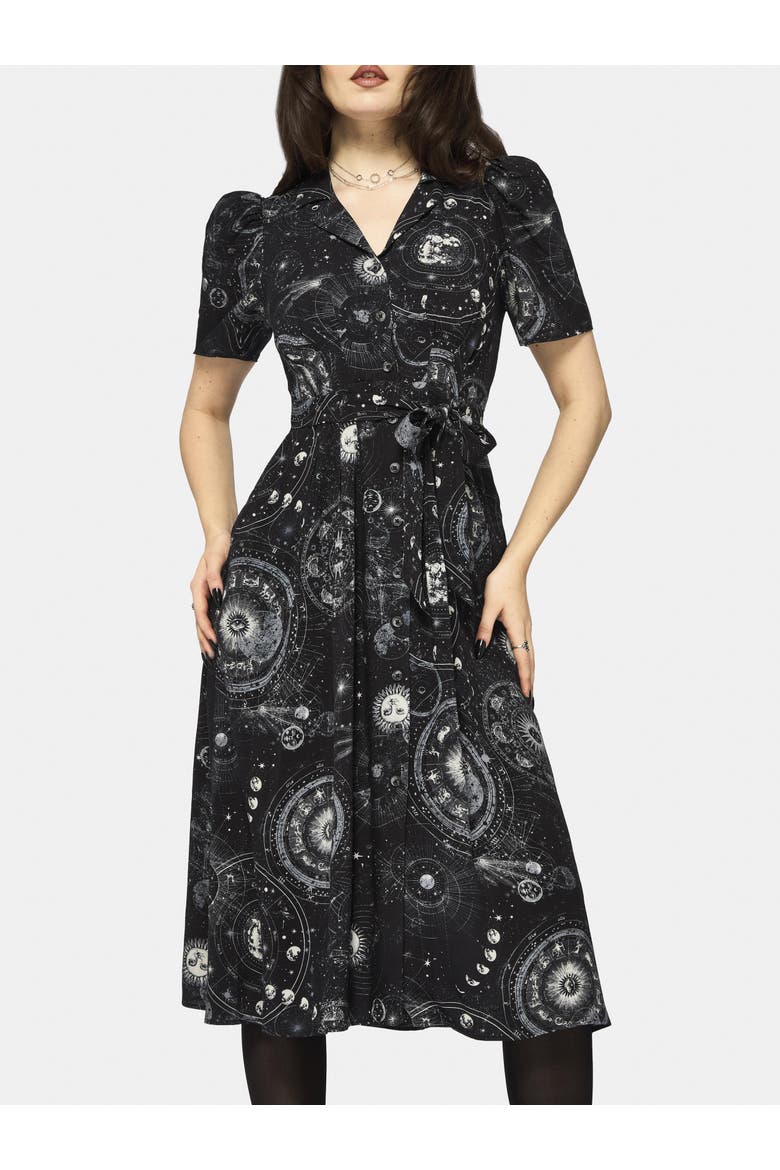 Elise Celestial Midi Shirt Dress, Alternate, color, Black