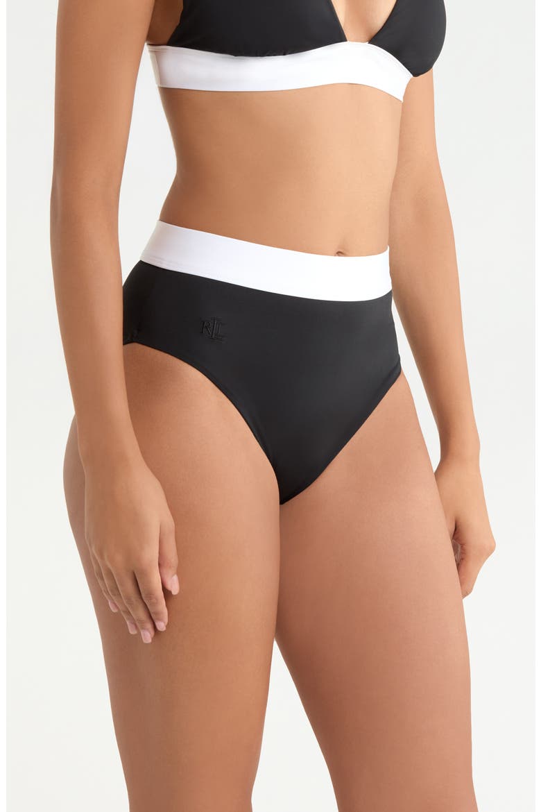Banded High Waist Swim Briefs, Alternate, color, BLACK