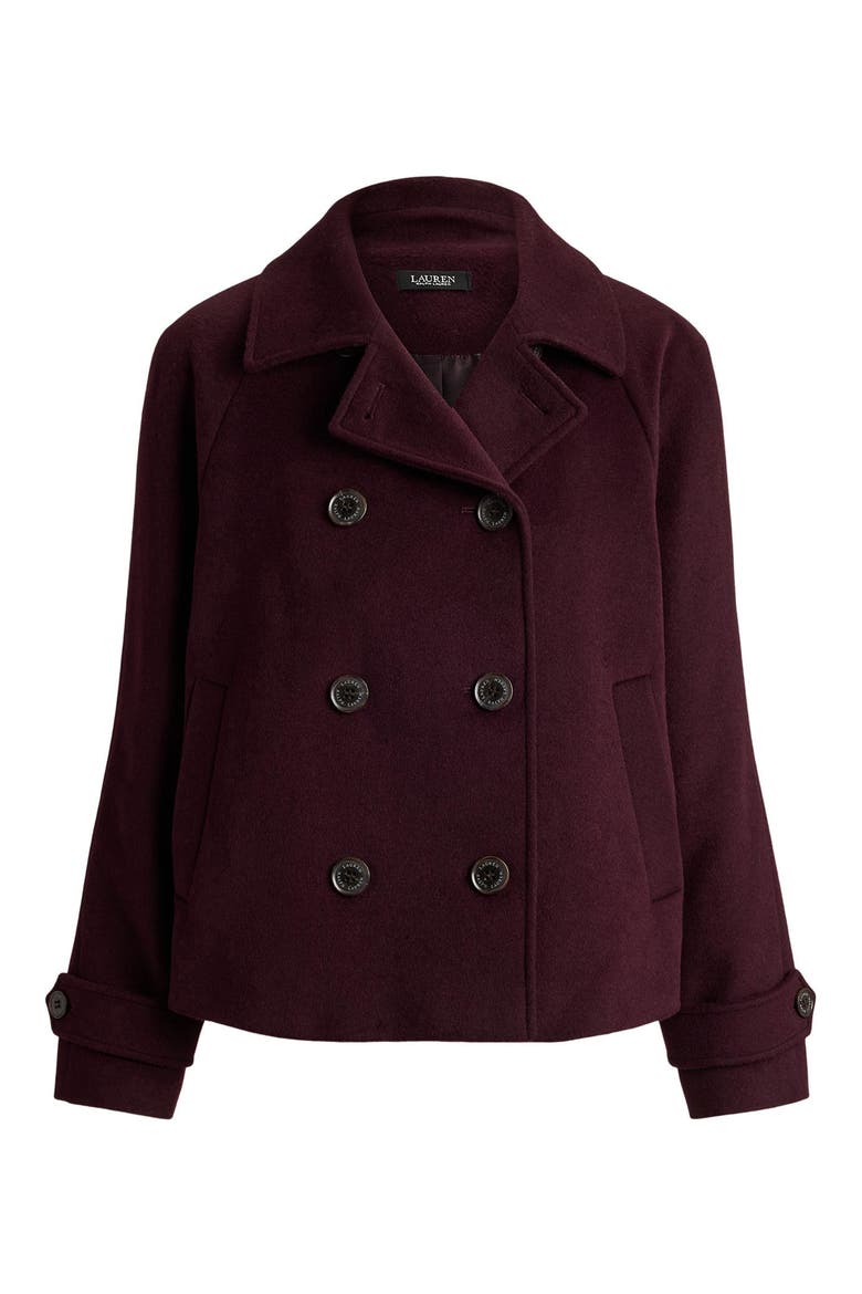 Double Breasted Cropped Wool Blend Coat, Alternate, color, PINOT NOIR