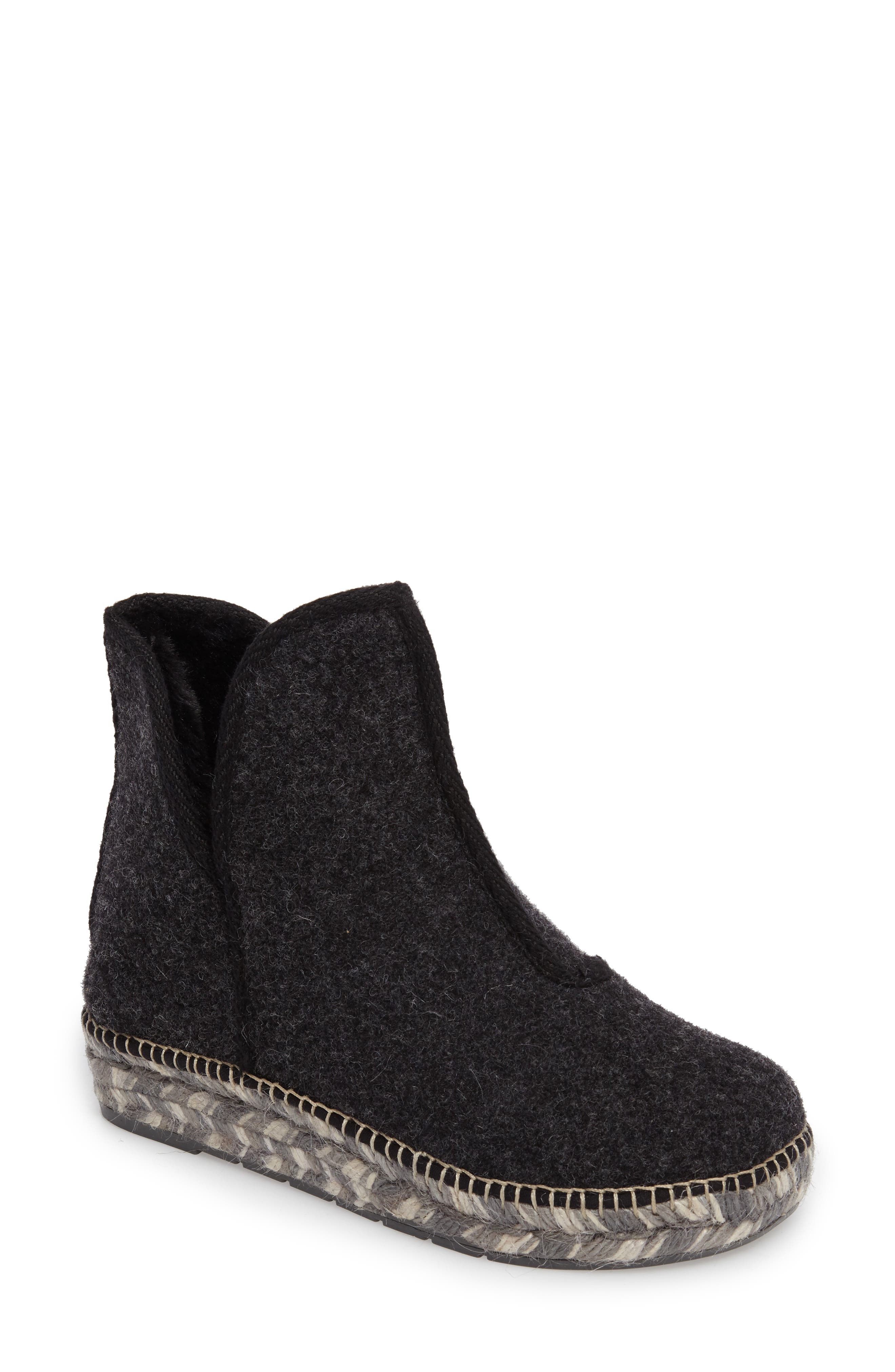 Toni Pons Espadrille Platform Bootie with Faux Fur Lining, Main, color, Black Felt