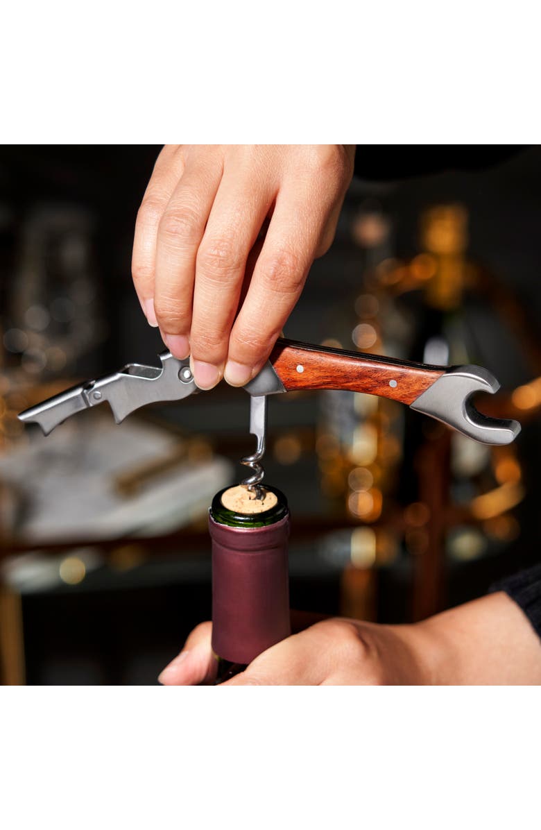 Viski Admiral Double Opener Corkscrew in Stainless Steel, Alternate, color, Wood