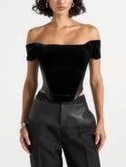 Manière De Voir Fae Velvet & Leather Bardot Corset Top