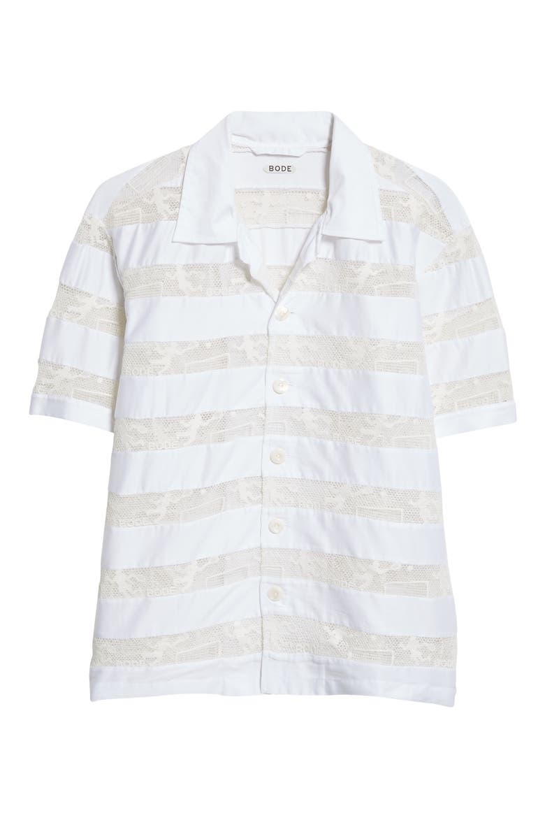 Tennis Lace Cotton Camp Shirt, Alternate, color, CREAM