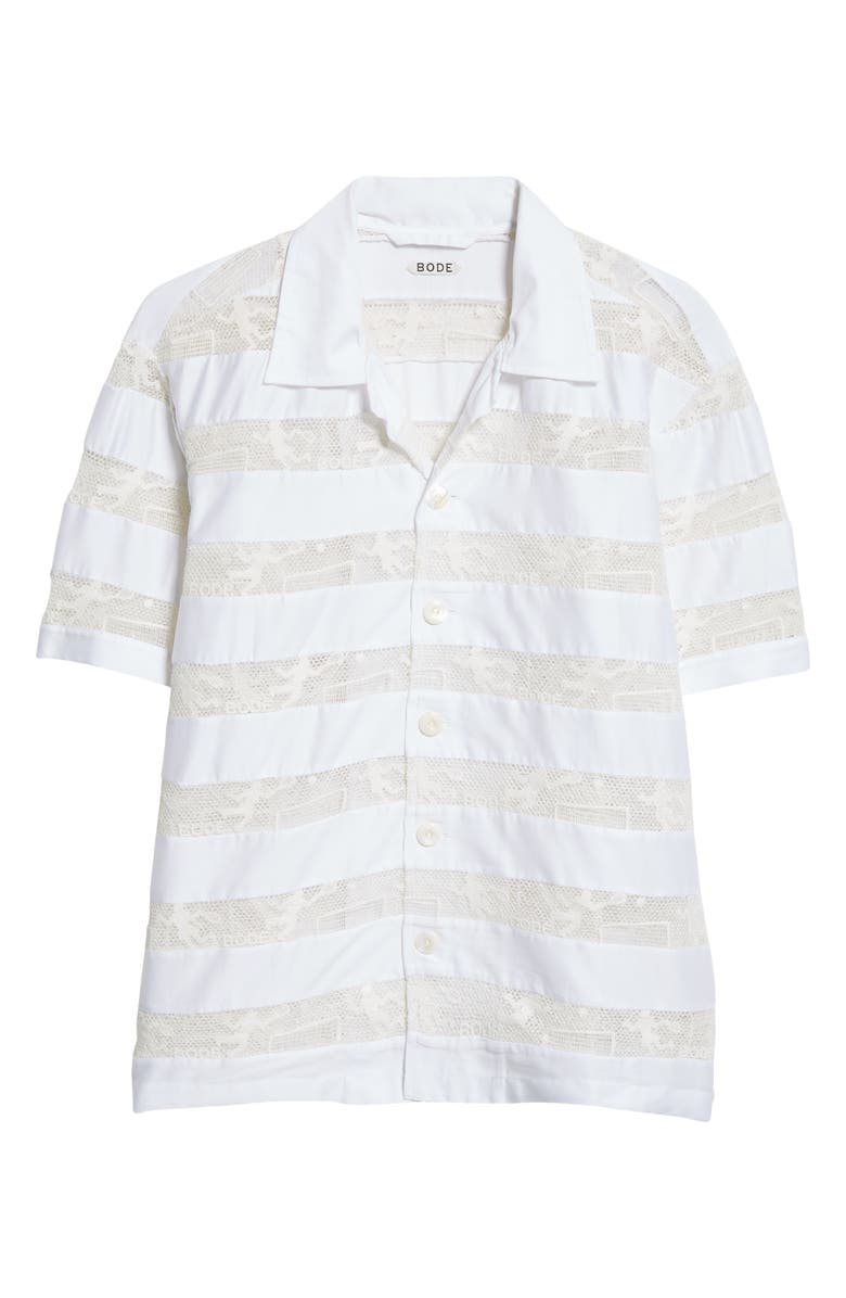 Bode Tennis Lace Cotton Camp Shirt, Alternate, color, Cream