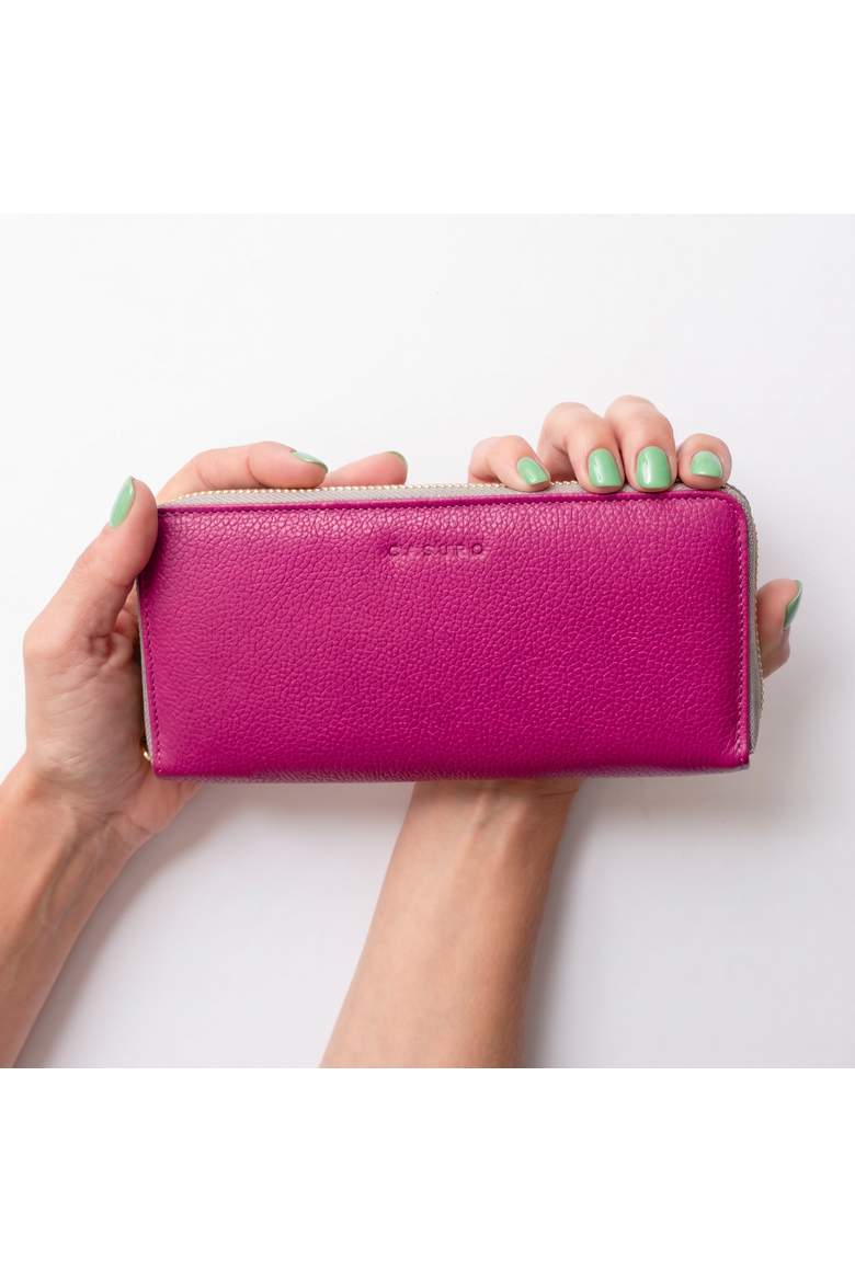 Large Zipper Wallet with Detachable Key Ring, Alternate, color, Fuchsia