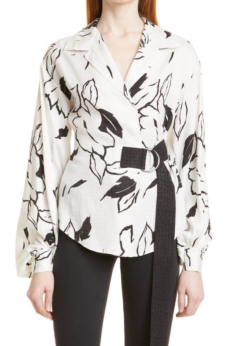 Eddith Floral Wrap Blouse, Main, color, WHITE