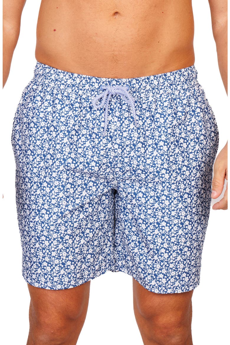 Ditsy Floral Swim Trunks, Main, color, NAVY