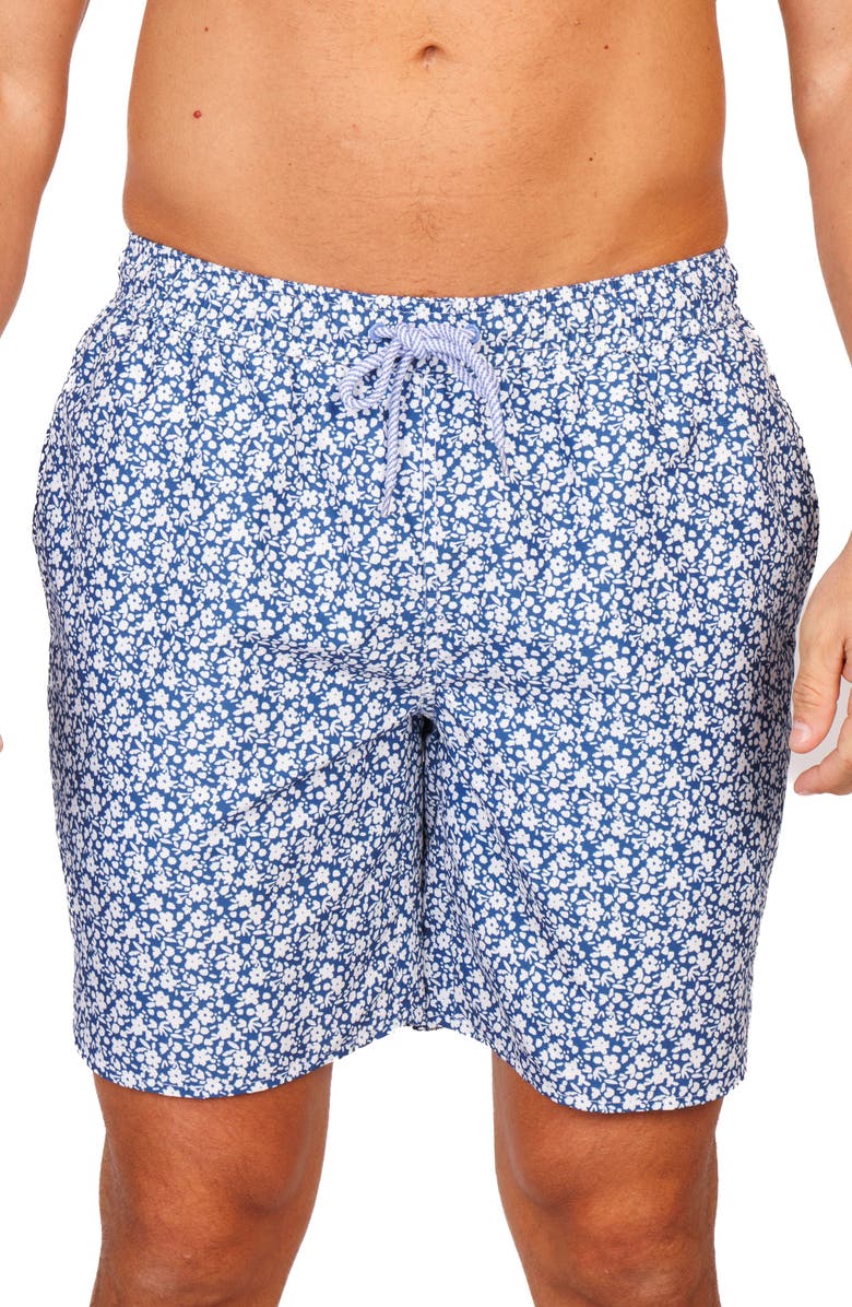 TailorByrd Ditsy Floral Swim Trunks, Main, color, Navy