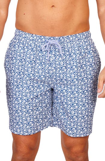 Tailorbyrd Ditsy Floral Swim Trunks In Blue