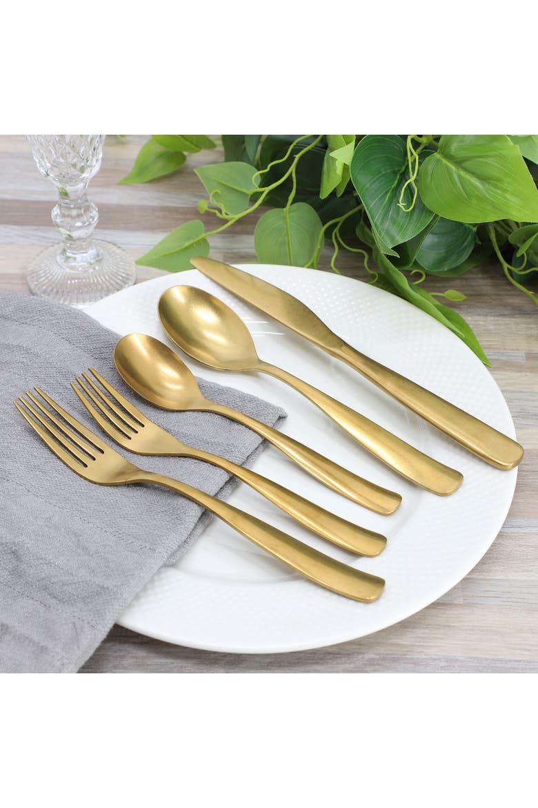 Hulton 20 Piece Stainless Steel Flatware Set, Alternate, color, Metallic Gold