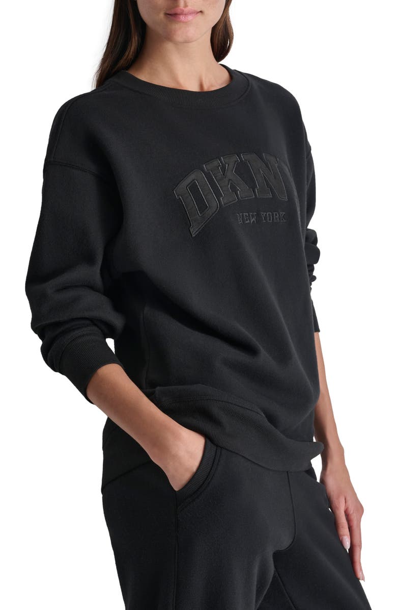 DKNY Varsity Satin Logo Sweatshirt, Alternate, color, 