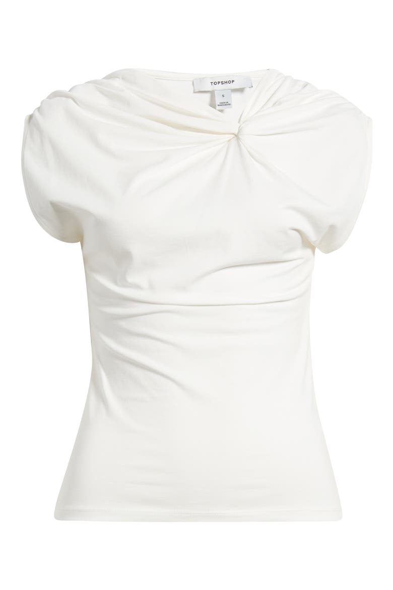 Knot Detail Ruched Stretch Cotton Top, Alternate, color, WHITE