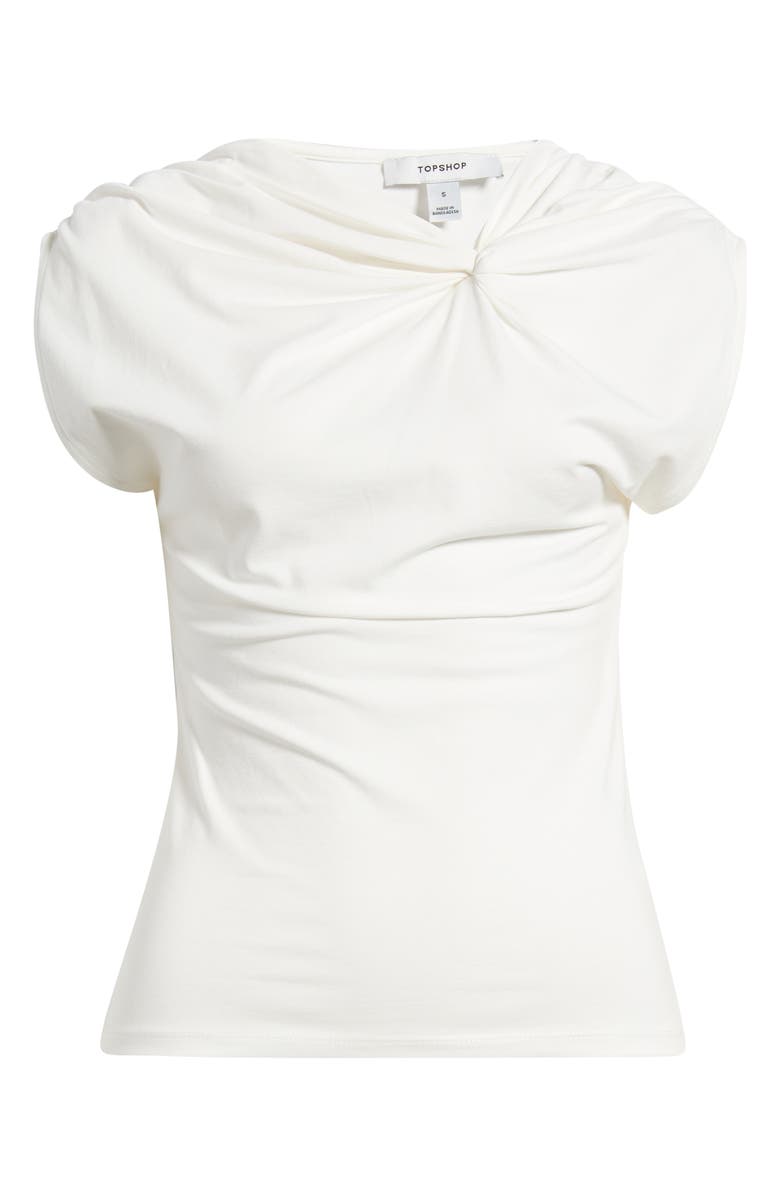 Topshop Knot Detail Ruched Stretch Cotton Top, Main, color, White