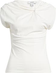Topshop Knot Detail Ruched Stretch Cotton Top