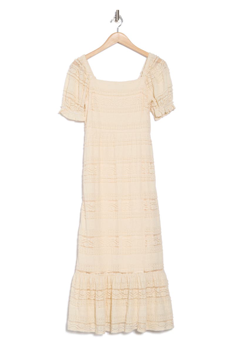 Puff Sleeve Square Neck Midi Dress, Alternate, color, NATURAL