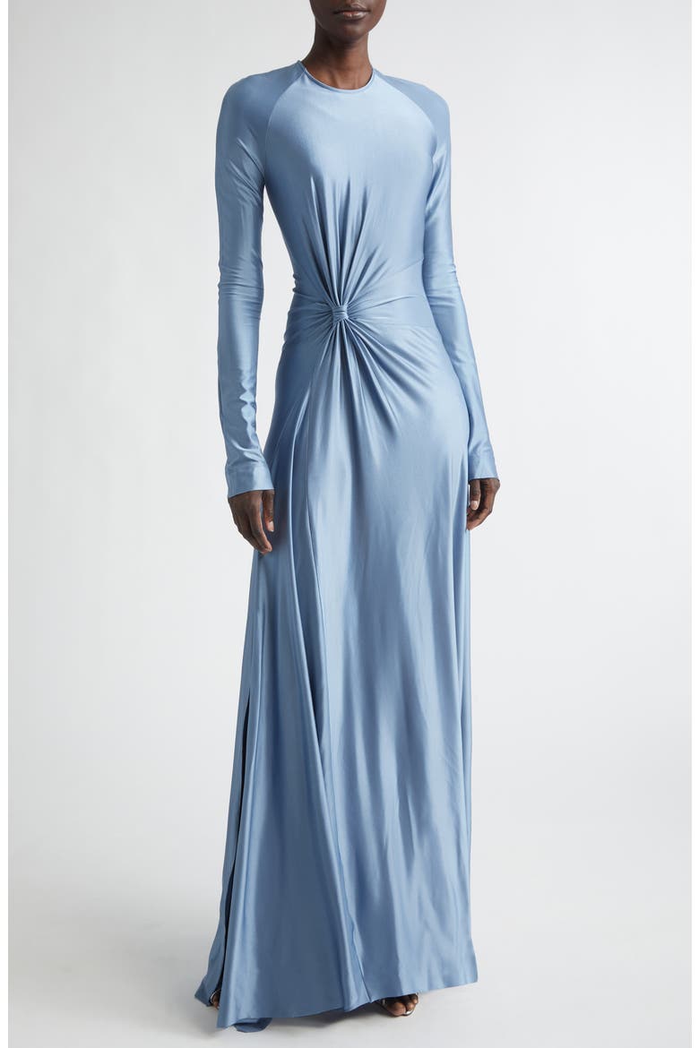 Twist Waist Long Sleeve Jersey Gown, Main, color, STONE