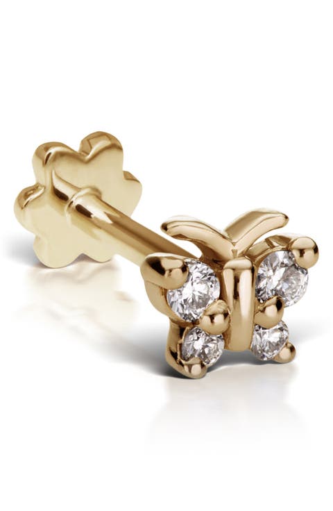 Diamond Butterfly Threaded Stud Earring