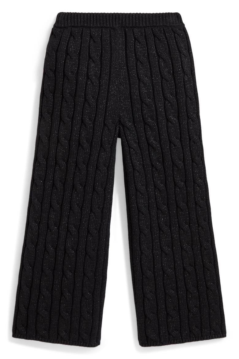 Kids' Metallic Cable Knit Wide Leg Sweater Pants, Alternate, color, BLACK