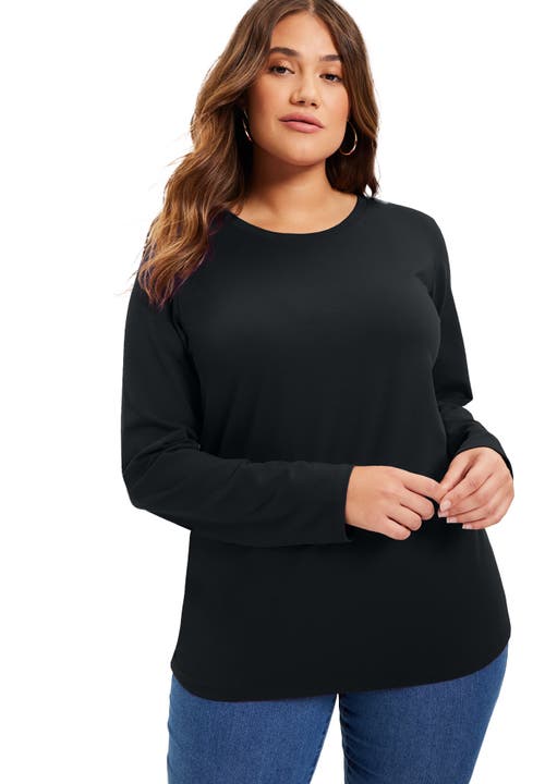 June + Vie Long-sleeve Crewneck One + Only Tee In Black
