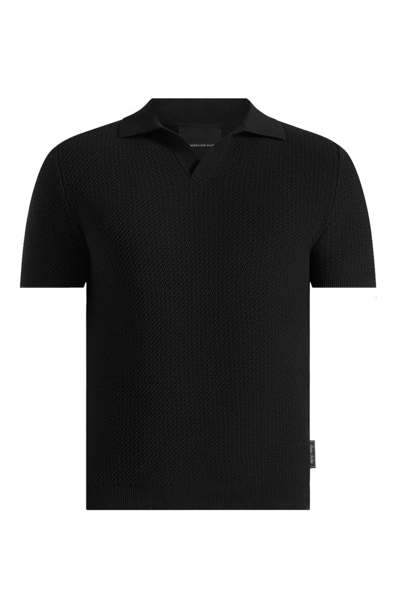 Manière De Voir Rowen Textured Knit Revere Polo Shirt, Alternate, color, Black