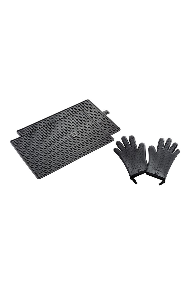Barbecue 3-Piece Mat & Gloves Set, Main, color, CHARCOAL
