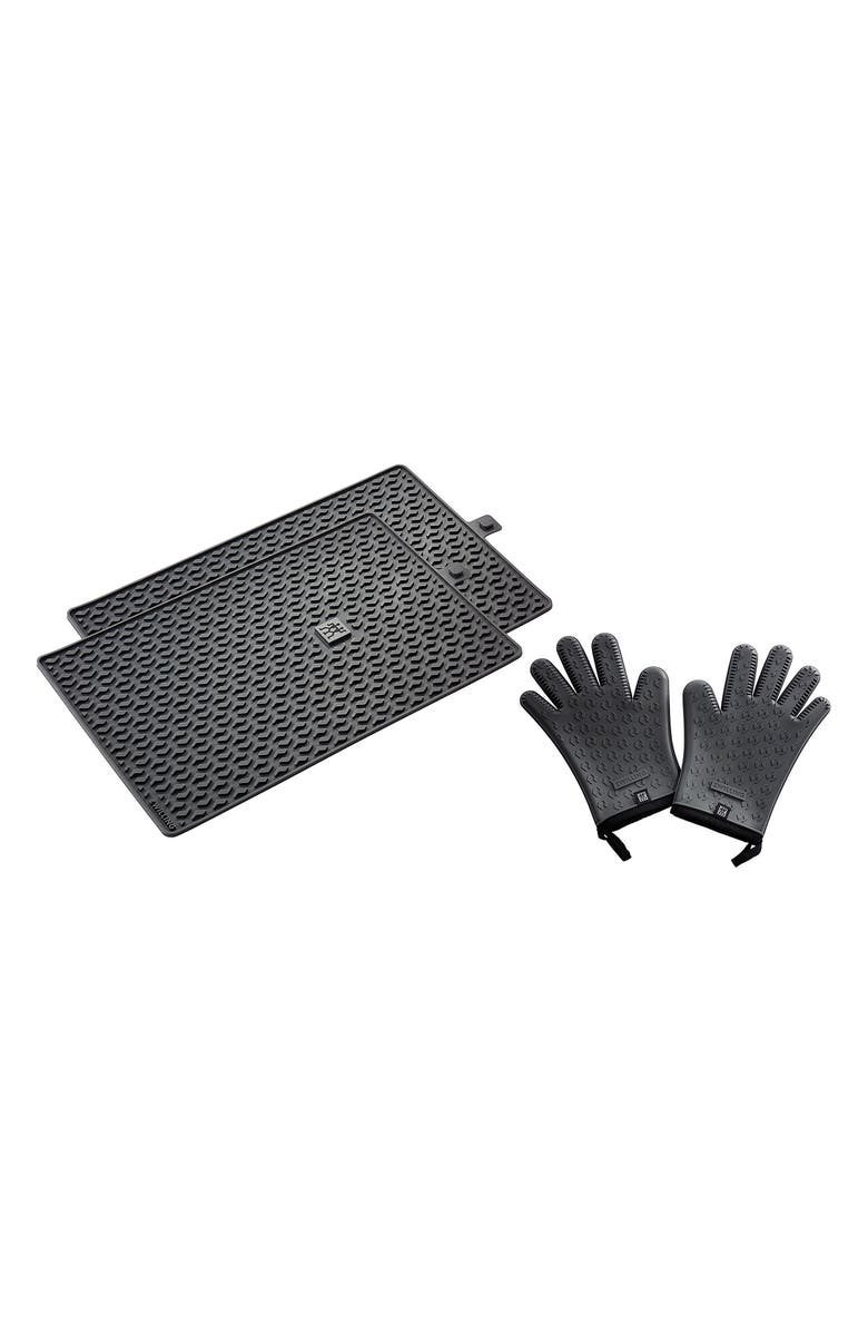 ZWILLING Barbecue 3-Piece Mat & Gloves Set, Main, color, Charcoal