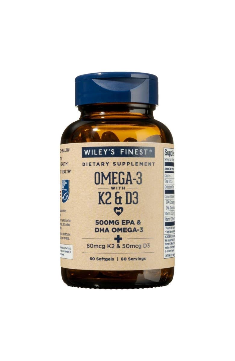 Wiley's Finest Vitamin K2 & D3 Omega-3 Softgels for Bone and Heart Health Support 60 softgels, Main, color, NO COLOR