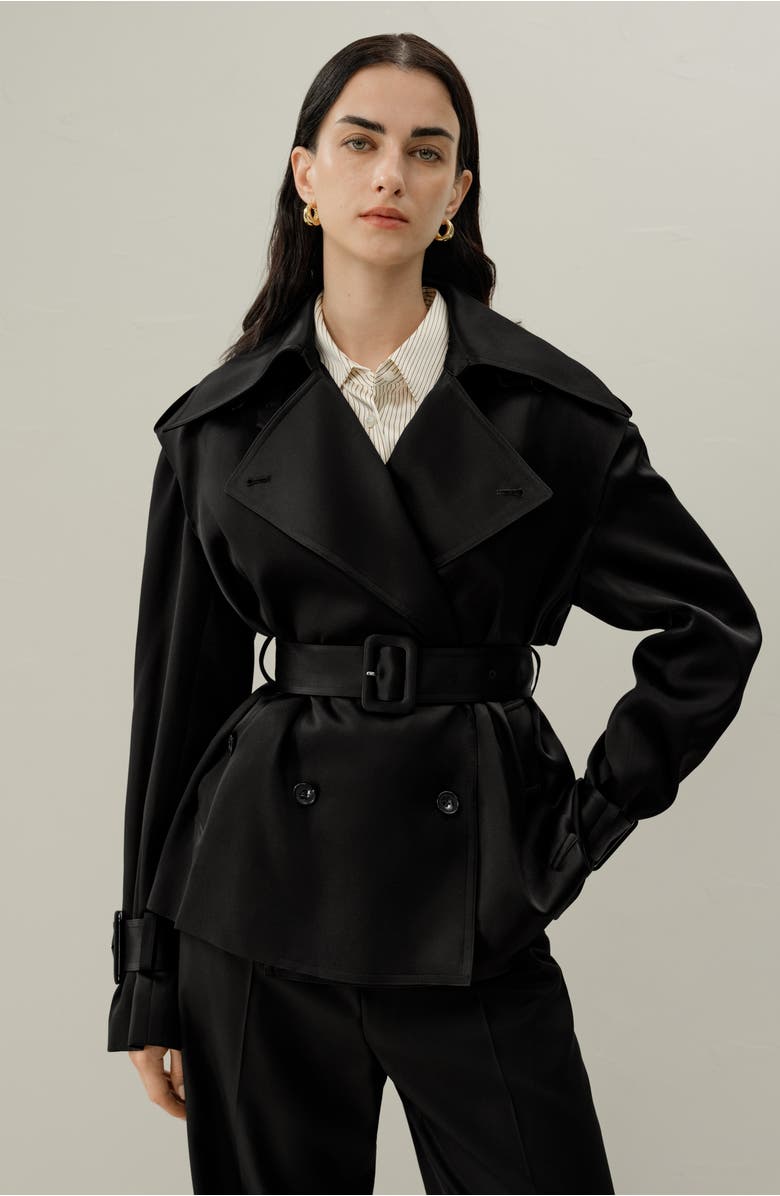 Lilysilk Serica Short Trench, Alternate, color, Black