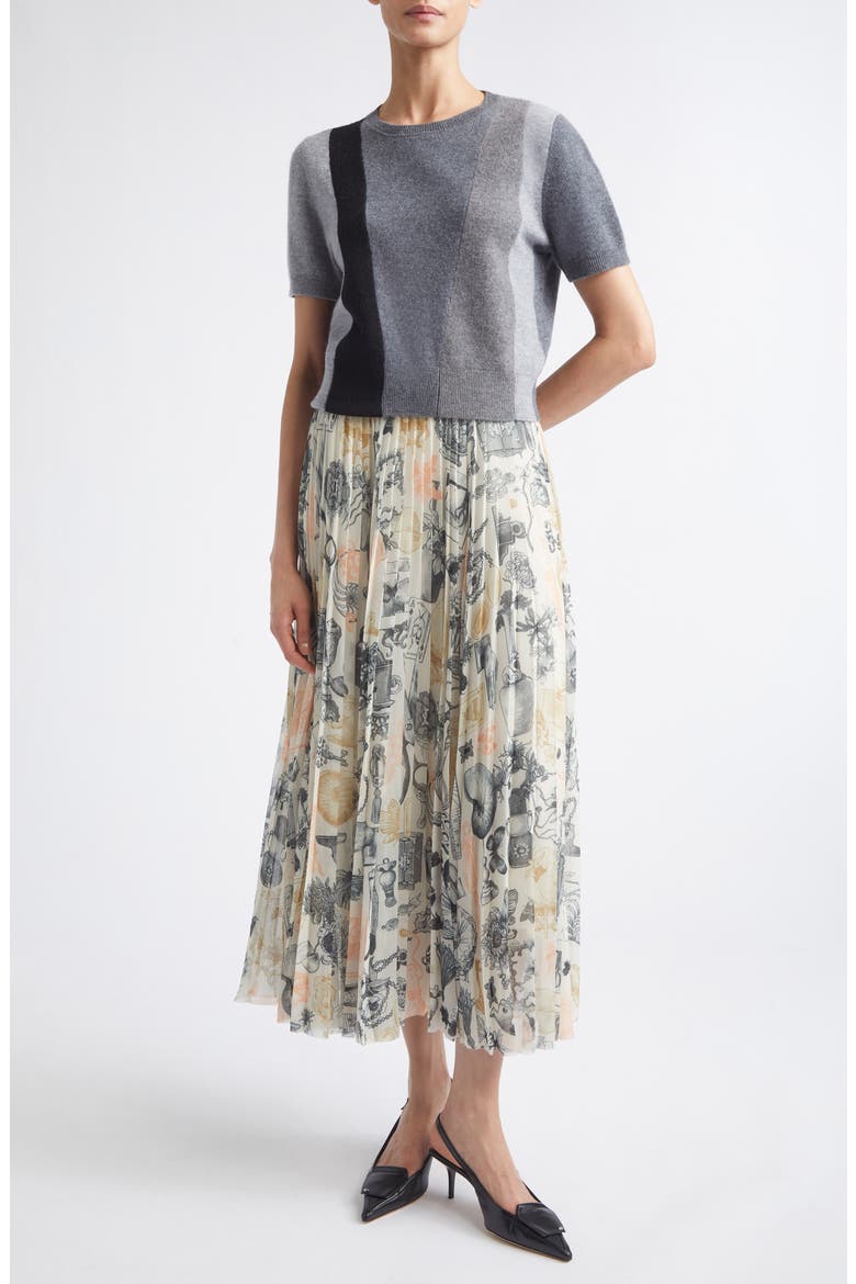 Asymmetrical Paneled Short Sleeve Wool Sweater, Alternate, color, CHARCOAL MULTI