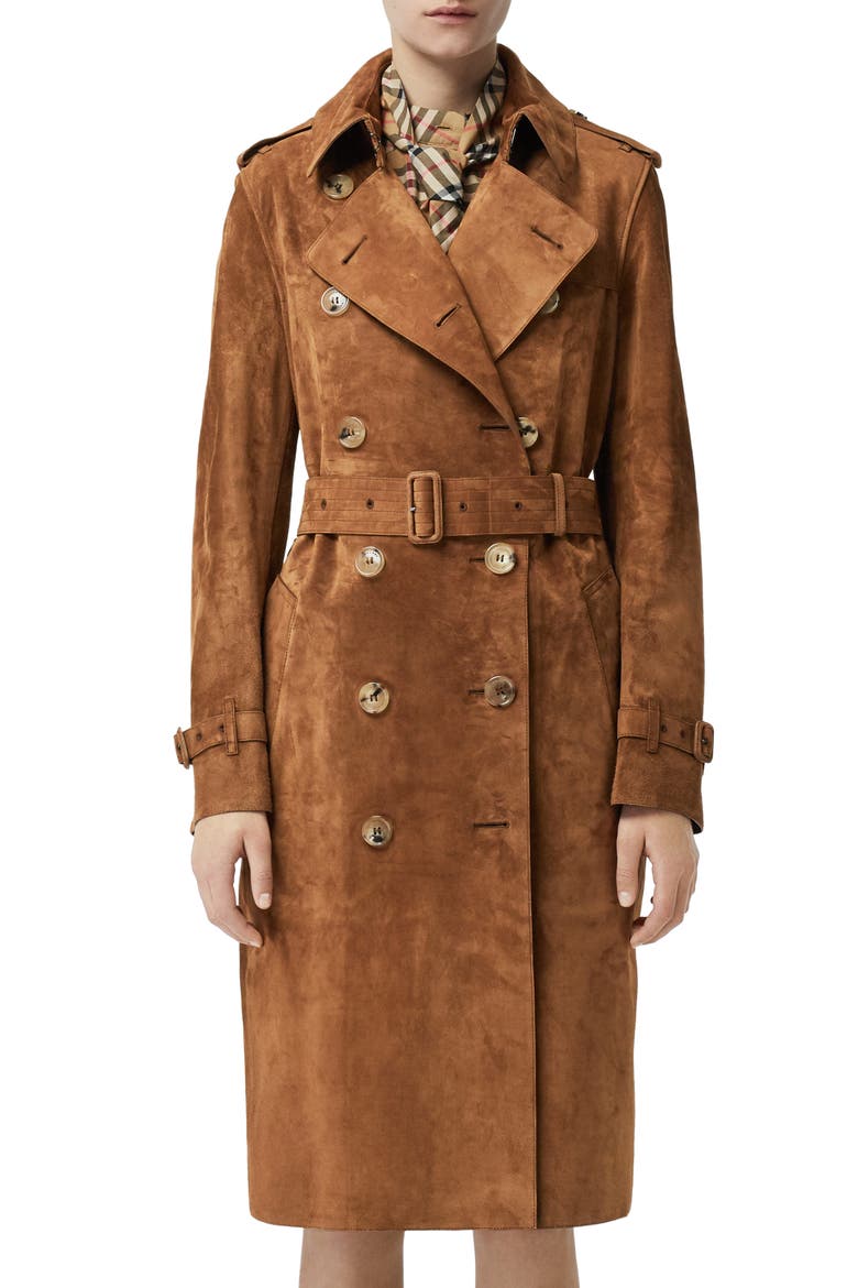 Haddington Suede Trench Coat, Main, color, SEPIA BROWN