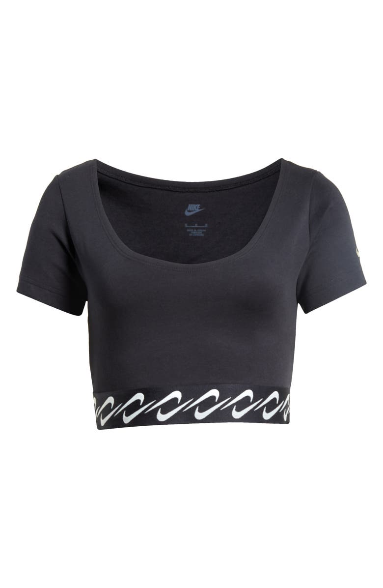 Nike Essentials Swoosh Taping Crop T-Shirt, Alternate, color,