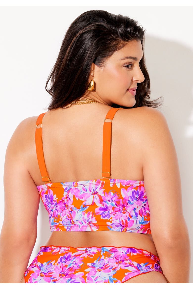 Longline Bra Sized Lettuce Trim Bikini Top, Alternate, color, Tangerine Floral